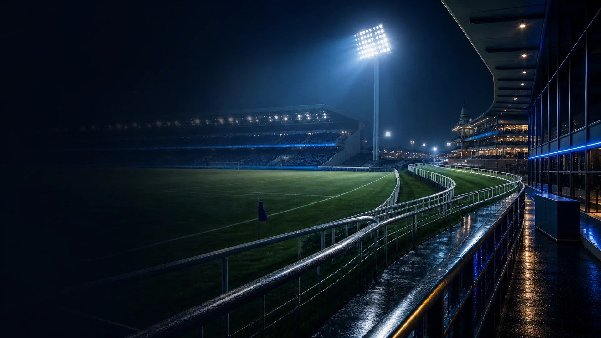Floodlit football ground and British racecourse for Bettom sports betting